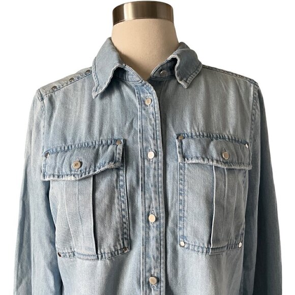 FRAME 70s Studded Denim Shirt Small Light Blue Snap Front Western LWSH1774 - Picture 5 of 10